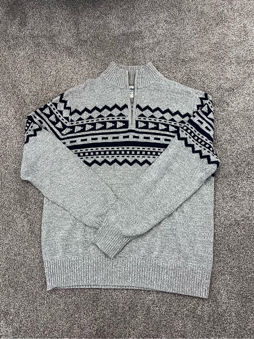 urban pipeline Light Gray and Navy Zip-Up Fair Isle Sweater